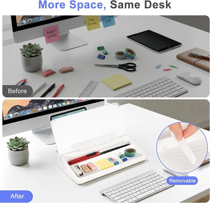 WALGLASS Small Desktop Whiteboard with Storage, Glass Desk Dry Erase White Board Computer Keyboard Stand with Drawer, Desk Organizers with Accessories for Office, Home, School Supplies White