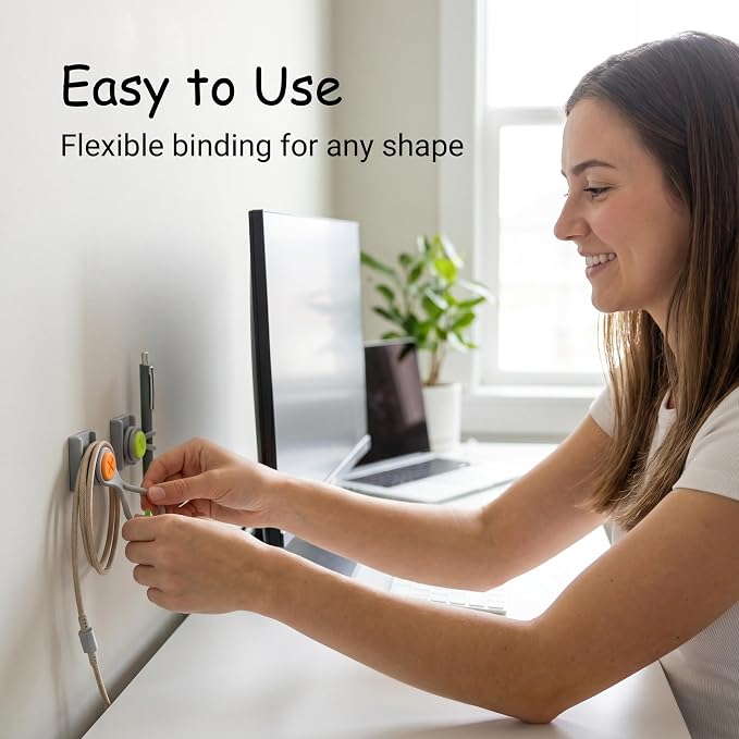 Magnetic Cable Organizer Starter Kit with Magnetic Cable Clips and Reusable Silicone Ties, Modular Storage System for Cords, Keys, Earbuds and Food Bags