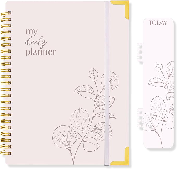 Decorably 120 Pages My to Do Planner Undated Notebook with Gold Corners, 6.4x8.5in Aesthetic Spring-Bound with Simplified Sections & Inspirational Quotes, Checklist, Contacts - Home, School, Office