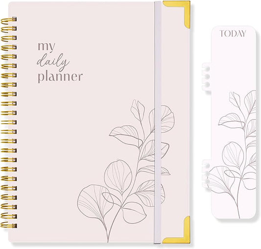 Decorably 120 Pages to Do Daily Planner Undated Notebook with Gold Corners, 6.4x8.5in Aesthetic Spring-Bound with Simplified Sections & Inspirational Quotes, Checklist, Contacts - Home, School, Office