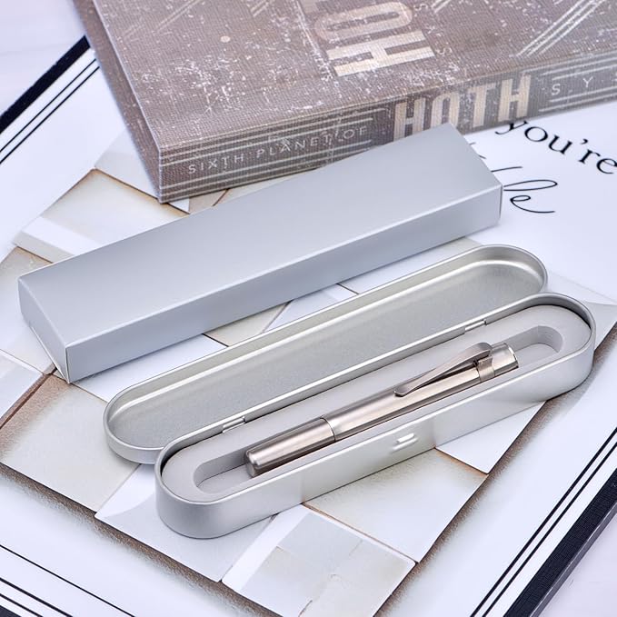 HONG DIAN M2 Titanium Mini Fountain Pen, Bent Nib & Sleek Shape Metal Short Pocket Travel Pen (Titanium Gray)