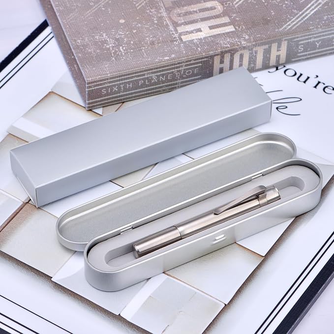 HONG DIAN M2 Titanium Mini Fountain Pen, Medium Soft Nib & Sleek Shape Metal Short Pocket Travel Pen (Titanium Gray)