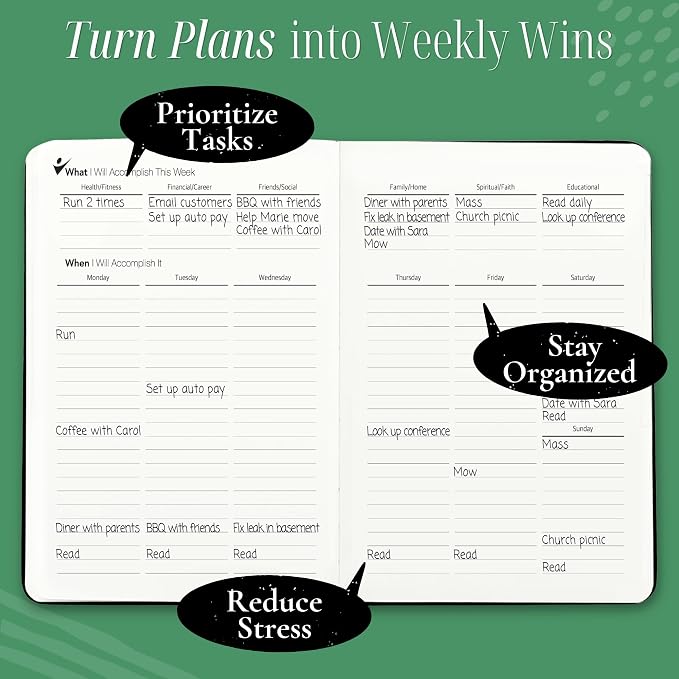 Goal Crazy Undated Daily Planner to Achieve Your Goals - 90 Day Guided Journal & Productivity Organizer with Goal Setting, Habit Tracker, To Do List, Academic & Work Calendar, Leather Hardcover - Forest Green