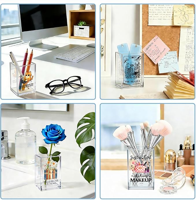 Read In Peace Acrylic Pen Holder, Gothic Skeleton Reading Book Desk Pencil Cup Organizer, Book Lover Office Desk Accessory, Halloween Bookworm Gifts for Women Librarian Reader Book Lover
