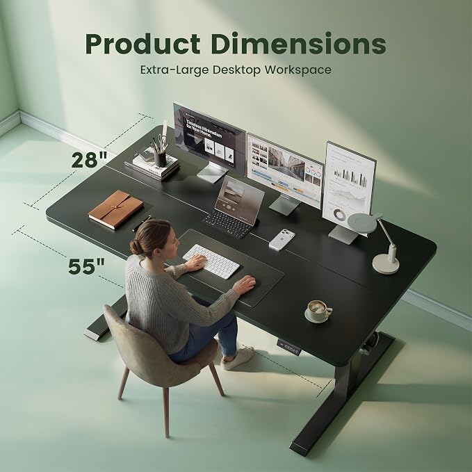 CubiCubi Standing Desk, 55 x 28 Inches Electric Height Adjustable Computer Desk, Sit Stand up Home Office Desk with Memory Presets, Black