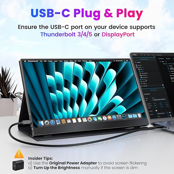 Upperizon Portable Monitor 15.6 inch 4K UHD 3840X2160 144% sRGB 60Hz HDR HDMI USB-C Travel Monitor for Laptop MacBook PC Surface PS5 Xbox, External Display with Full Cover & Speakers, VESA Compatible