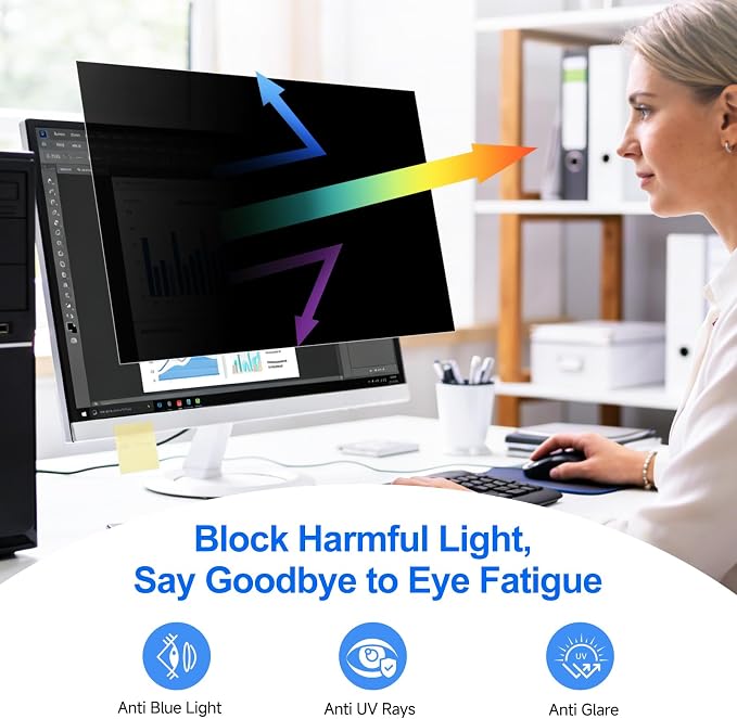 [2-Pack] Privacy Screen For Computer Monitor, 23-Inch 16:9 Aspect Ratio; Anti Spy/Bule Light/Glare And Eye Protection, 2 Install Ways Removable For Office, Airport, Cafe And Other Public Area; Diagonal 23 Inches, Width 20.05 Inches, Height 11.28 Inches