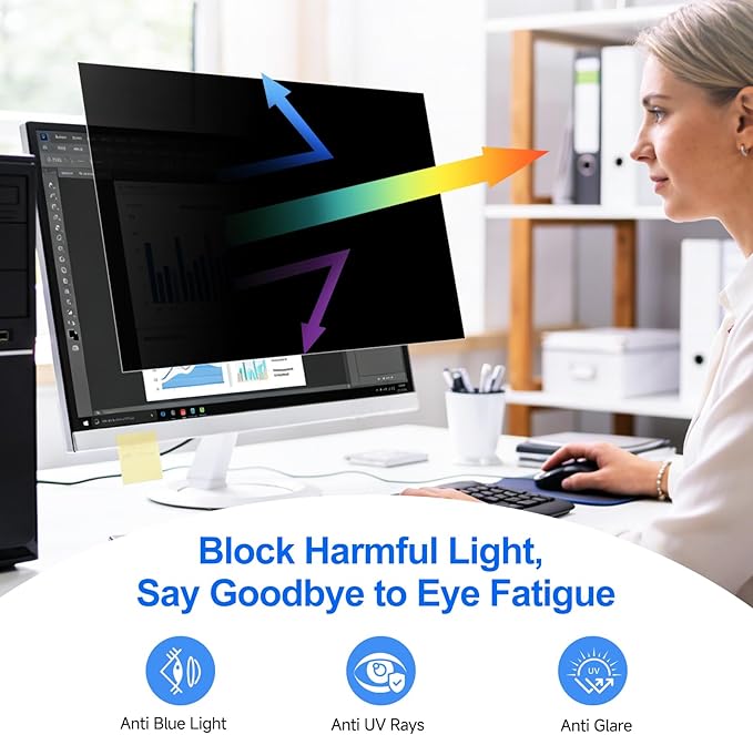 [2-Pack] Privacy Screen For Computer Monitor, 23-Inch 16:9 Aspect Ratio; Anti Spy/Bule Light/Glare And Eye Protection, 2 Install Ways Removable For Office, Airport, Cafe And Other Public Area; Diagonal 23 Inches, Width 20.05 Inches, Height 11.28 Inches