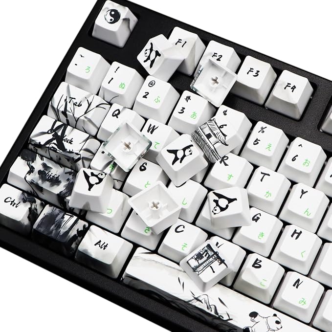 MOLGRIA Keycaps 110 Set Ink Panda for Full Sized Keyboard, Custom PBT OEM Profile Key Caps with Japanese Font for Cherry MX Khail Switches 60 Percent Gaming Keyboard