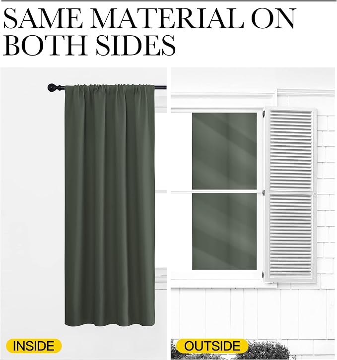 NICETOWN 2 Panels Blackout Curtains, Rod Pocket Thermal Insulated Drapes 84 inches Long, Easy-Care Modern Home Decoration Sunshades for Guest Room, Living Room, Office, 62 x 84 Inch, Dark Mallard