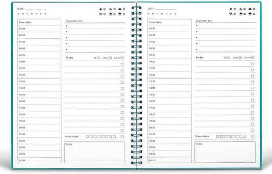 Daily Planner Undated, To Do List Notebook with Hourly Schedule, Time Management Manual and Planner, Personal Organizers, 7.6"x10.2", 48 Sheets/96 Pages, Green