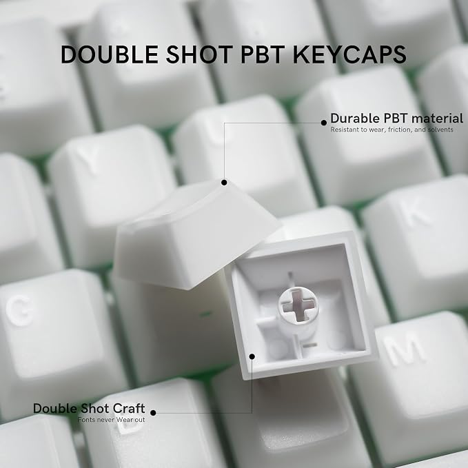 dagaladoo Keyboard keycaps Set, Double Shot PBT keycaps,Cherry Profile Custom Key caps 60 65 75 100 Percent for Cherry-mx Full Size Retro Mechanical Keyboard,White Jade