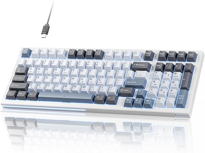 KEMOVE K98SE Mechanical Gaming Keyboard, 98 Keys LED Backlit Programmable Keyboard, 96% Wired Computer Keyboard with Double Sound Dampening Foam, Pre-lubed Blue Switch