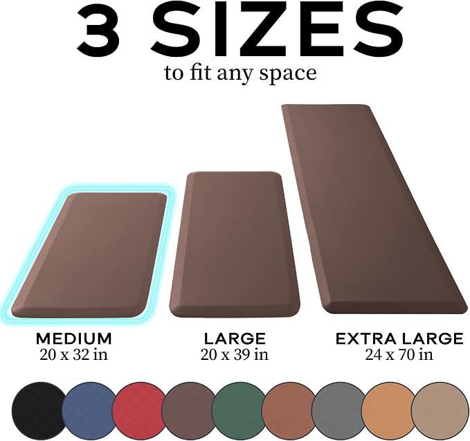 Zulay Home Large 20 x 32 Inch Anti Fatigue Floor Mat - 3/4 Inch Thick Cushioned Kitchen Mats for Standing - Comfortable Padded Floor Mats for Standing Work Desk - Memory Foam Kitchen Mat - Brown