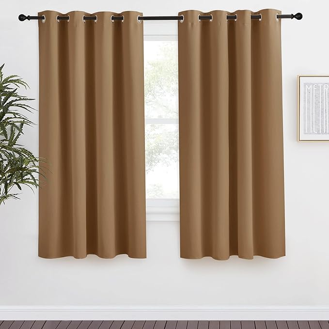 NICETOWN Gold Brown Curtain 68 inch Long, 1 Panel, W55 x L68, Grommet Blackout Thermal Insulated Room Darkening Sound Reducing Window Drapes for Living Room/Bedroom