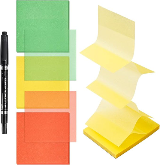 BAYTORY 240 Sheets Pop Paper Up Transparent Glitter Sticky Notes, 1Pc Double Maker Pen, Waterproof Self-Stick Note, 3 x 3 Colorful Self-Adhesive Note for Bible Accessories (Green & Yellow & Red)