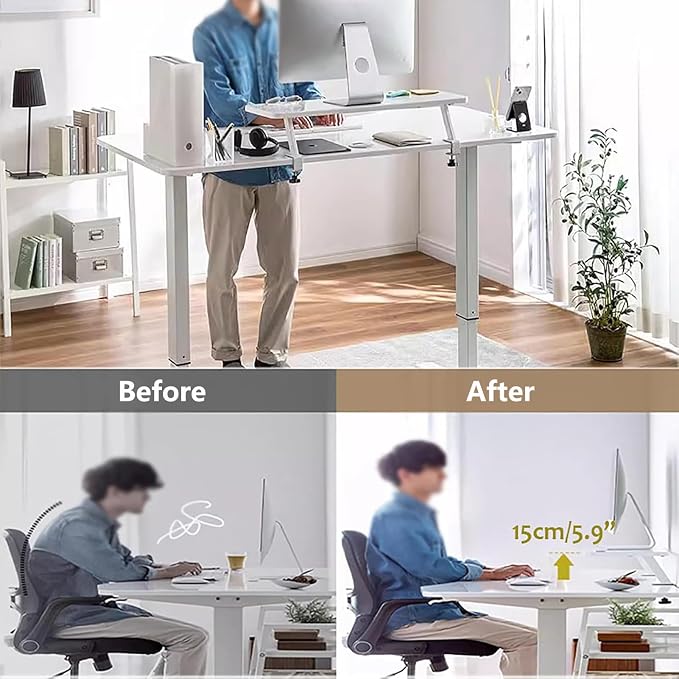 AWSAD Clamp on Desk Shelf, Desktop Extender Storage Organizer Adjustable Floating Desks Shelf for Office, Dorm, Home Desk Organization, White (23.6 x 7.8 in)