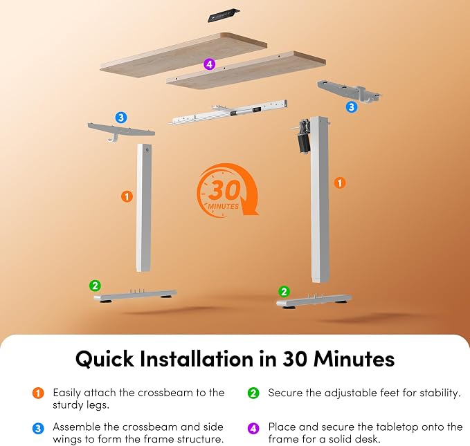 Cubiker Standing Desk, 32" Small Sit Stand Home Office Desk, Electric Stand up Desk, Adjustable Desk with Splice Board, White Frame/Maple Top