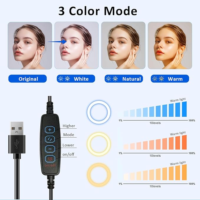 Desk Ring Light with Telescopic Stand, Travel Desktop Hola Light for Phone Selfie Laptop Zoom Video Calls Makeup Tiktok Reels Live Streaming
