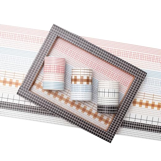 Basic Washi Tape Set 12 Rolls Dot & Grid Decorative Tapes for Journals, Planners, Scrapbooking, Gift Wrapping, DIY Crafts