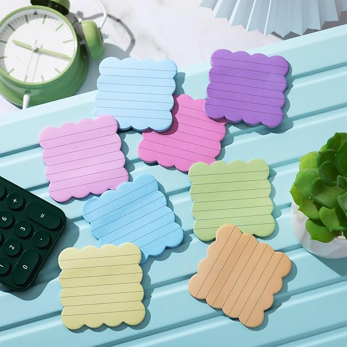 Eaasty 8 Pack Scalloped Aesthetic Sticky Notes Bulk Colorful Cute Wavy Self Sticky Note Pads 3" x 3" Lined Rainbow Colors Note Pads for Back to School Office Supplies 240 Sheets