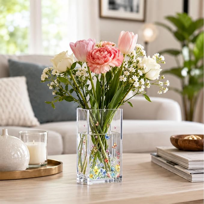 Flower Pen Holder Cup, Acrylic Pencil Organizer, Aesthetic Desk Decor, Minimalist Floral Office Accessories for Women