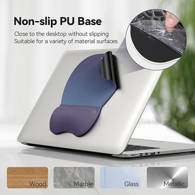 TECKNET Gel Mouse Pad with Wrist Rest, 3 in 1 Keyboard Wrist Rest for Pain Relief, Non-Slip PU Base & Easy Typing, Ergonomic Mousepad Set for Office & Home