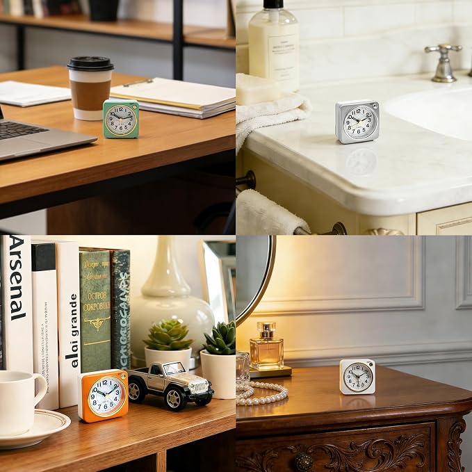 Lamisola Ultra Small Battery Analog Travel Alarm Clock, Retro Bedside Desk Clocks for Bedrooms, Vintage Home Decor for Bathroom Kichen Office Room,Orange