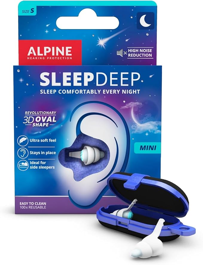 Alpine SleepDeep Earplugs for Sleeping – Side Sleepers & Snoring – Ultra-Soft Noise Reducing Earplugs – 27dB SNR – Hypoallergenic, Silicone-Free – 1 Pair (S)