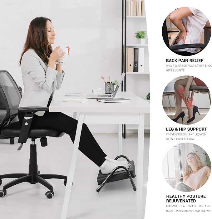 FUSLITE Foot Rest for Under Desk at Work,Ergonomic Foot Rest for Office Use, Adjustable Heights,Relieving Pain in Lower Back, Hip, Knee(Black with Kitten)
