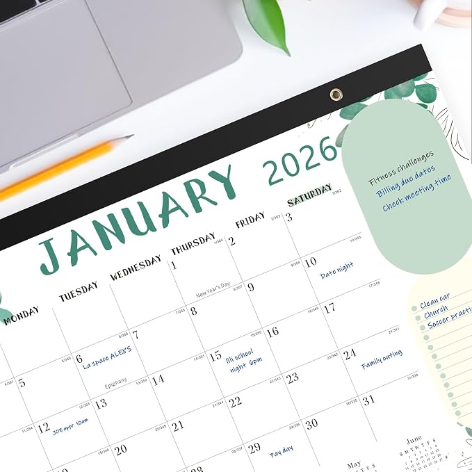 Desk Calendar 2026, 18 Months Calendar Runs from January 2026 to June 2027 Large 17 x 12 inch Desktop or Wall Monthly Calendar Planner for Home School or Office, Green