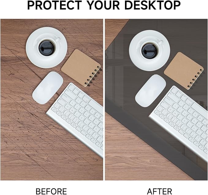 VASUHOME 32" x 20" Black Tempered Glass Desk Mat with Beveled Edge - Ergonomic Desk Protector, Dry Erase Surface, Ideal Table Top Protector for Home & Office