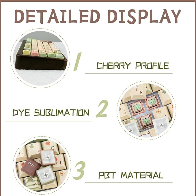 150 Keys Cute Keycaps, Dye Sublimation PBT Customized Cherry Profile Keycaps Cartoon Bear Keycap Set for Cherry MX Gateron Switches Mechanical Keyboards
