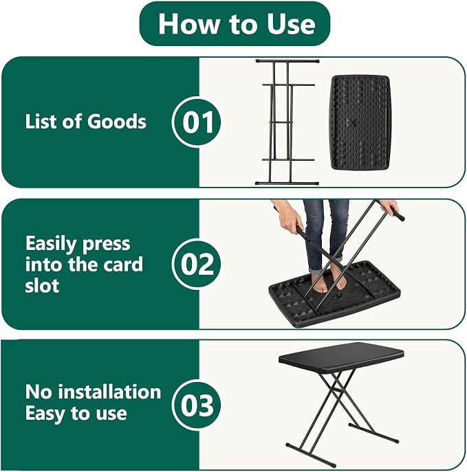 30 Inch Folding Table Set of 2, Adjustable Height TV Tray for Small Spaces, Heavy Duty Foldable Utility Table for Laptop, Dining, Camping, No Assembly, 200 lbs Capacity, Black Granite