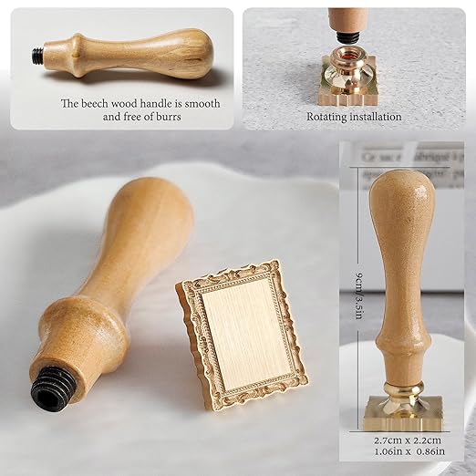 Frame Wax Seal Stamp, 3D Embossed Relief Carving Brass Head and Wood Handle for Wax Seal Stamp Kit, Decor for Thanksgiving Card/Envelope/Gift Wrap/Wedding Invitation/Vellum Jacket