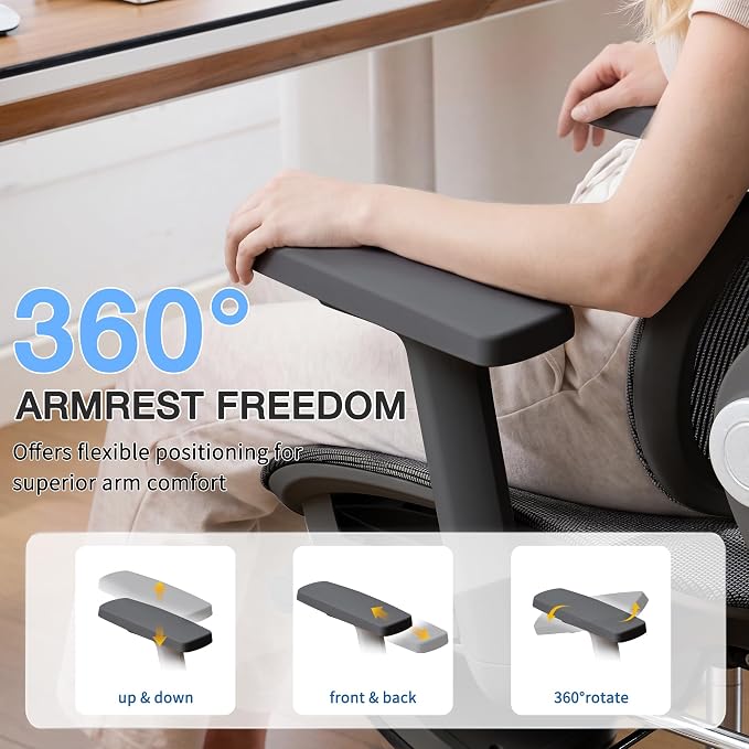 Ergonomic Mesh Office Chair with 2-Zone Lumbar Support and Footrest,Black | Big and Tall, 400LBS, Adjustable Seat Depth, 4D Headrest, 4D Armrests Swivel Executive Chair for Home Office