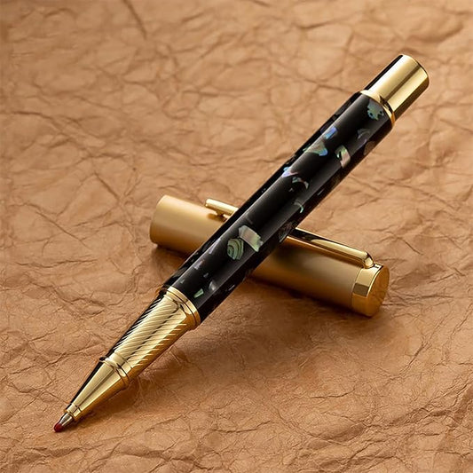 Borges Luxury Pen Set Finish, Schmidt Ink Refill, Best Roller Ball Gift for Men & Women, Executive Office & Professional Writing - Nice Pens (24K)