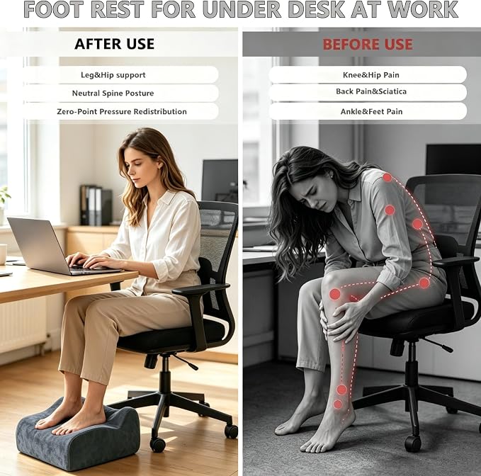 Foot Rest for Under Desk at Work, Ergonomic Footrest Multifunctional 3-Tier Foot Stool, Support Foot Pillow for Office Chair Gaming Chair Leg Elevation Pillow (Ivory, One Size)