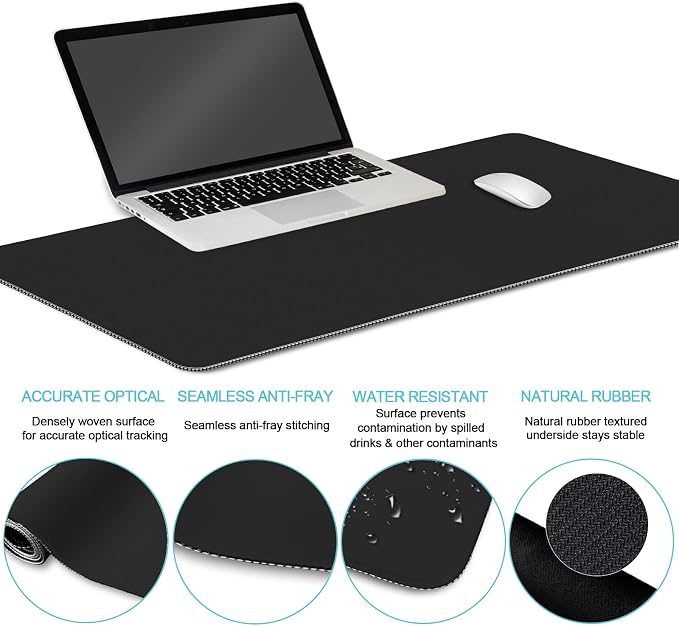 LIMKRIAN Black Mouse Pad Set Large Desk Matt for Desktop, Ergonomic Mouse Pad with Wrist Rest, Gaming Wrist Support Keyboard Mat Cup Coaster Set Cute Office Desk Decor Accessories(Obsidian Black)