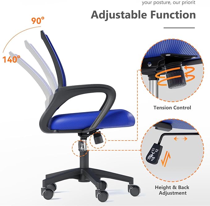 OS MOTOR Ergonomic Mid-Back Mesh Office Chair (Navy Blue, 2 Pack) | Lumbar Support, Adjustable Height, Swivel Rolling Design, Comfy Armrest, Home, Office, Work, Study, Gaming, Vanity