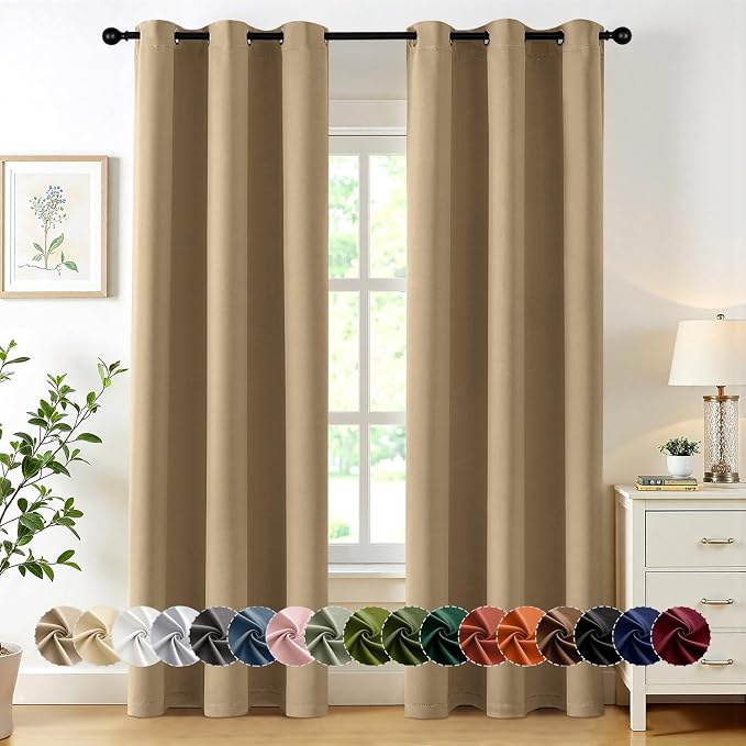 MIULEE Blackout Curtains for Bedroom Living Room 2 Panels, Thermal Insulated Room Darkening Drapes Grommet Noise Reducing Light Blocking Window Treatments 72 Inches Long 40x72 Inch Taupe Brown