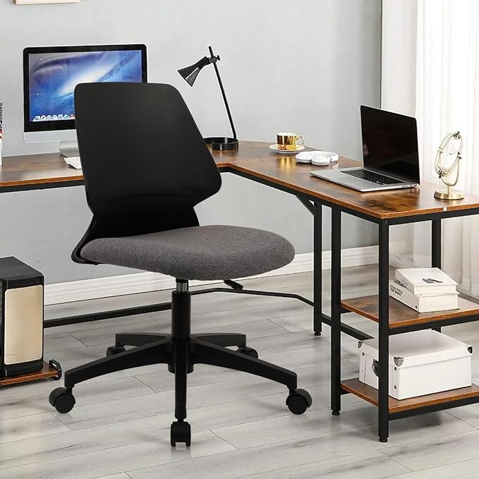 CLATINA Armless Home Office Chairs, Ergonomic Small Desk Chair with Wheels and Soft Thick Upholstered Cushion, Comfy Adjustable Height Swivel Computer Task Chair for Conference Waiting, Black, 6 Pack