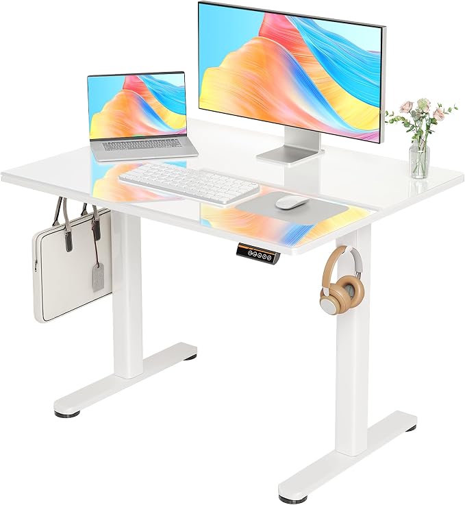 Claiks Glass Standing Desk, 40x24 Inch, Black | Adjustable Height, Tempered Glass Top, Stand Up, Quick Install, 3 Memory Presets