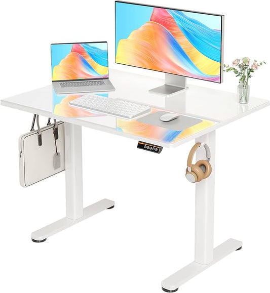Claiks Glass Standing Desk, 40x24 Inch, Black | Adjustable Height, Tempered Glass Top, Stand Up, Quick Install, 3 Memory Presets
