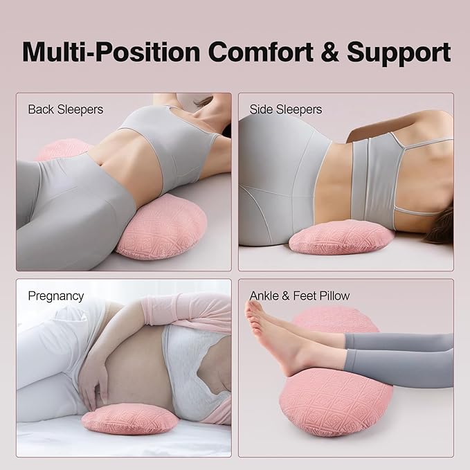 COMFYTHERA Lumbar Support Pillow for Sleeping Memory Foam Lumbar Support Cushion for Lower Back Pain Relief, Back Support Bed Pillow Waist Support (Pink, Small)