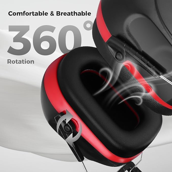 ProCase NRR 28dB Noise Reduction Ear Muffs, Foldable Adjustable Passive Noise Cancelling Headphones for Adults Kids Autism, Hearing Protection for Shooting, Construction, Mowing -2 Packs, Red