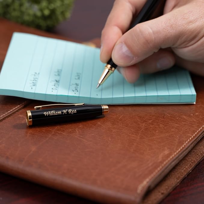 Cross Century II Engraved Capped Rollerball Pen, Black Lacquer with 23K Gold Trim, Gel Ink, Personalized Gift for Executives, Retirement, Board Members, Career Advancement, Cross Gift Box