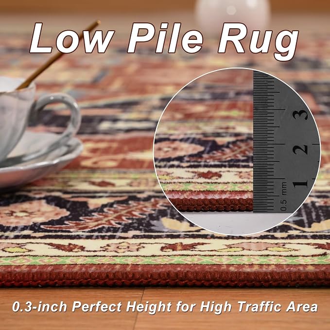 Macgace 4x6 Orange Red Area Rug for Living Room, Machine Washable Rugs with Non-Slip Backing for Bedroom, Vintage Medallion Carpet Kitchen Laundry Kids Room Decor