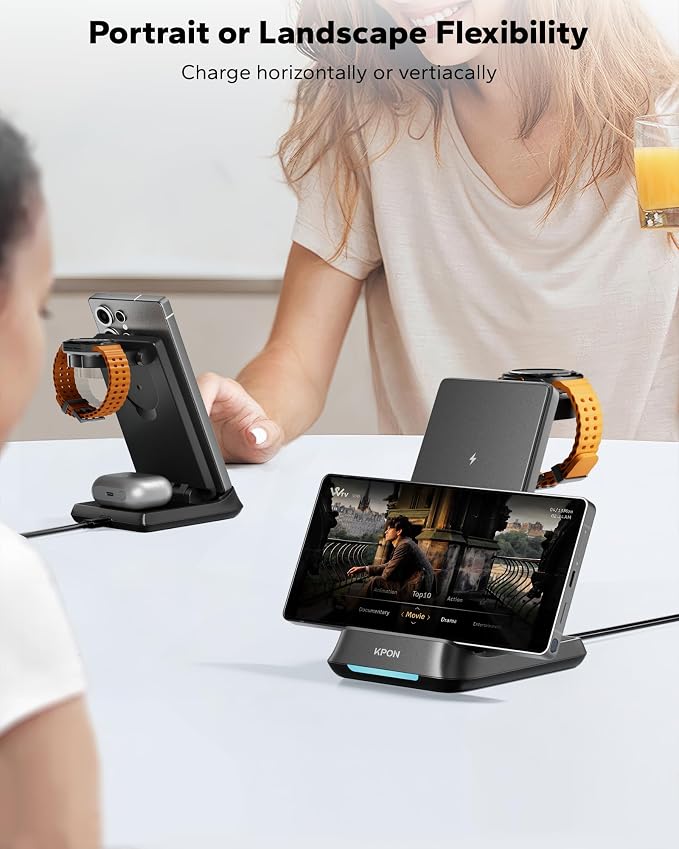 3 in 1 Charging Station for Samsung, Wireless Charger for Thick Cases, Foldable Phone and Watch Charger Stand for Galaxy S26/S25/S25 Ultra/S24/Z Fold/Android Devices, Galaxy Watch and Earbuds