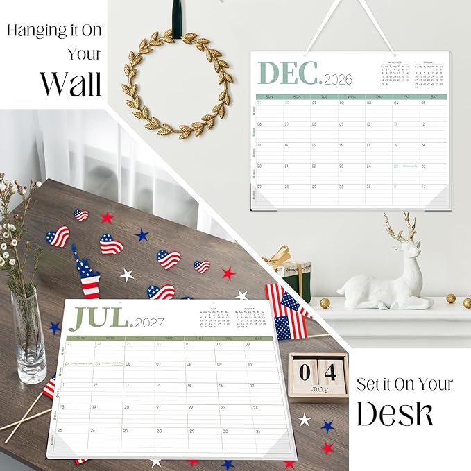 GuassLee Desk Calendar 2026, 19-Month Academic Hanging Desk/Wall Calendar From 2026 Jun-2027 Dec, 14" X 11" Monthly Planner with Thick Paper For Office Home School Desk Organizing